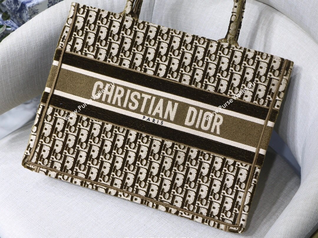 Dior Small Book Tote Bag in Brown Oblique Embroidered Velvet 2020 (XXG-20112625)