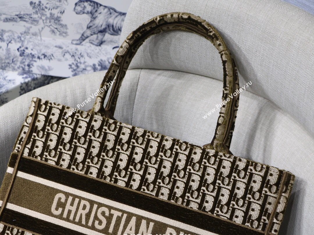 Dior Small Book Tote Bag in Brown Oblique Embroidered Velvet 2020 (XXG-20112625)