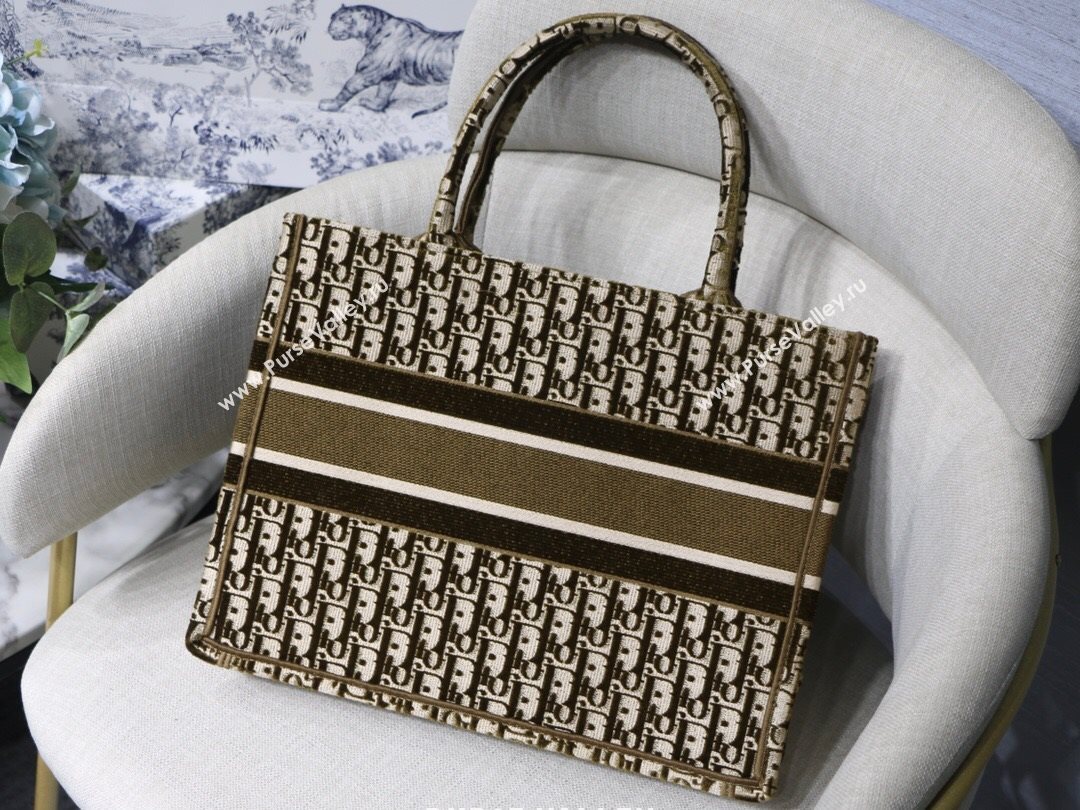 Dior Small Book Tote Bag in Brown Oblique Embroidered Velvet 2020 (XXG-20112625)