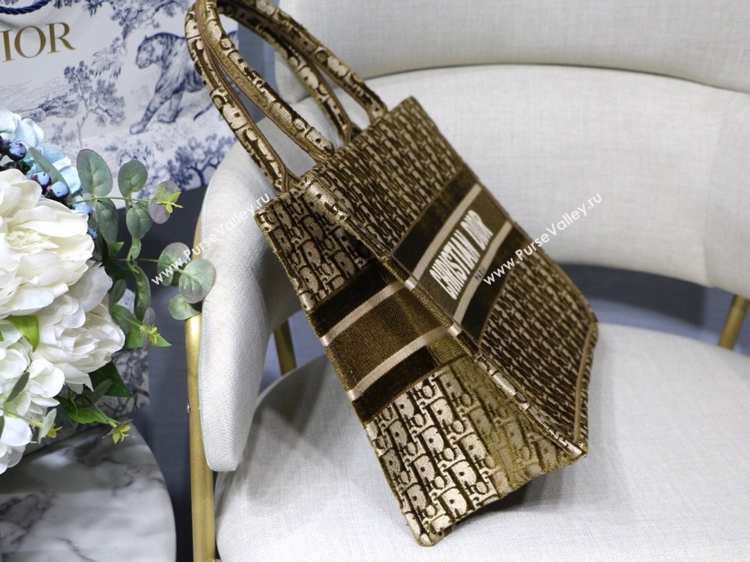 Dior Small Book Tote Bag in Brown Oblique Embroidered Velvet 2020 (XXG-20112625)