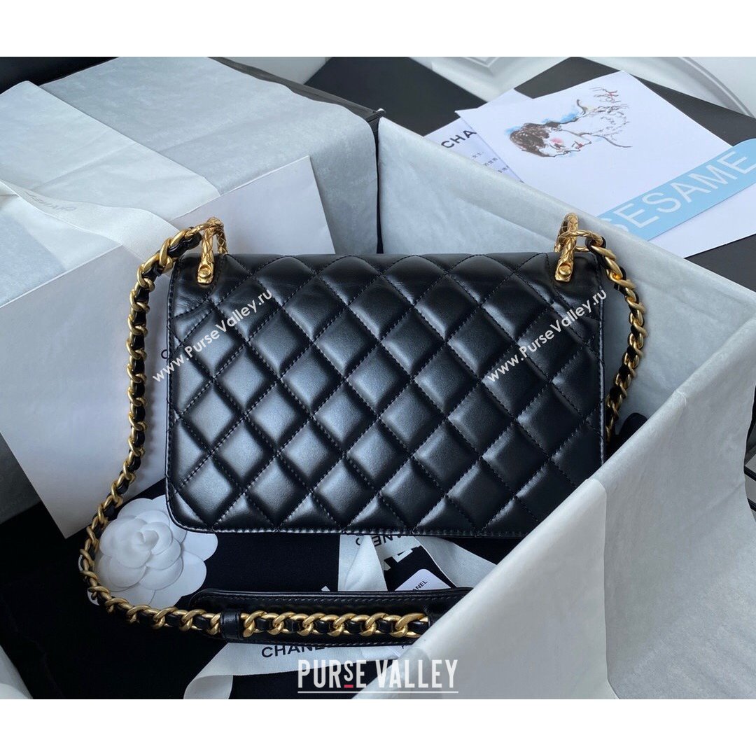 Chanel Smooth Calfskin & Vintage Metal Small Flap Bag Black 2021 (SSZ-21082810)