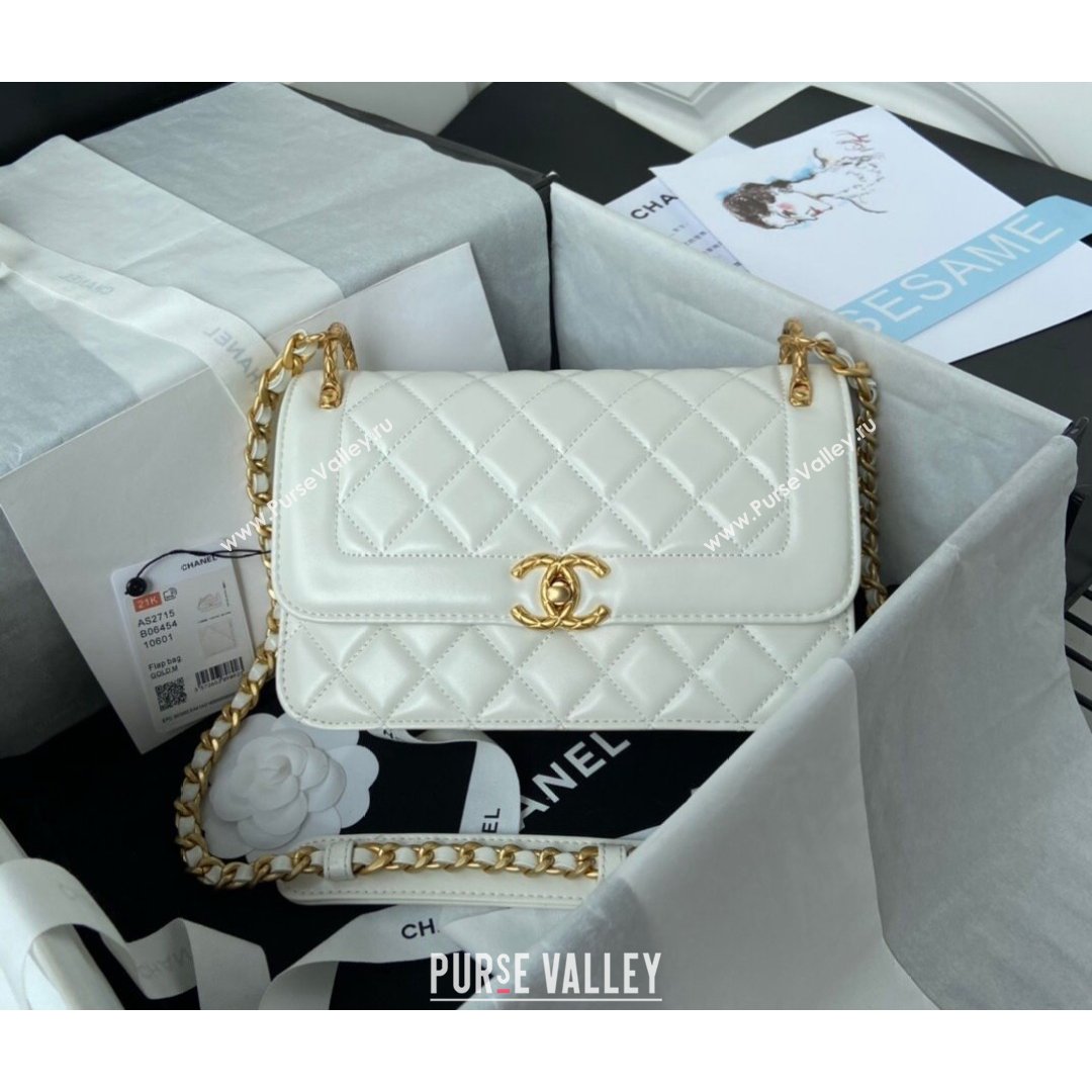 Chanel Smooth Calfskin & Vintage Metal Small Flap Bag White 2021 (SSZ-21082809)