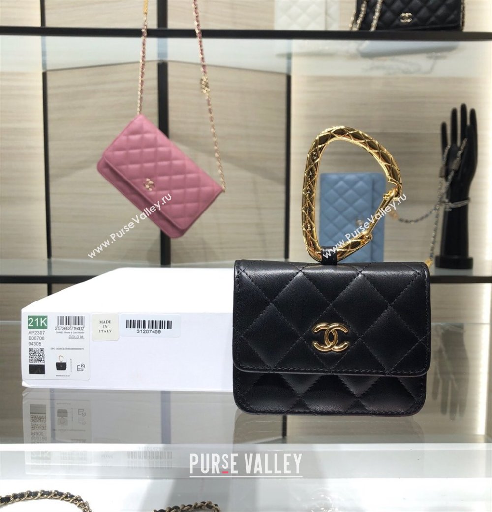 Chanel Lambskin Card Holder with Jewel Hook AP2397 Black/Gold 2021 (JY-21101225)