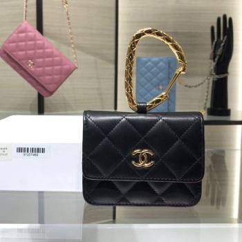 Chanel Lambskin Card Holder with Jewel Hook AP2397 Black/Gold 2021 (JY-21101225)