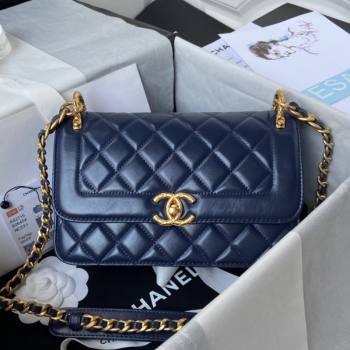 Chanel Smooth Calfskin & Vintage Metal Small Flap Bag Navy Blue 2021 (SSZ-21082811)