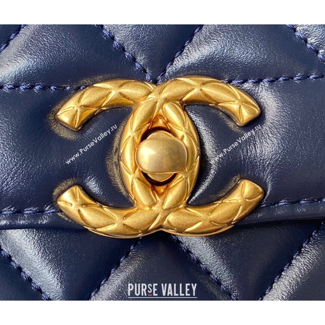 Chanel Smooth Calfskin & Vintage Metal Small Flap Bag Navy Blue 2021 (SSZ-21082811)