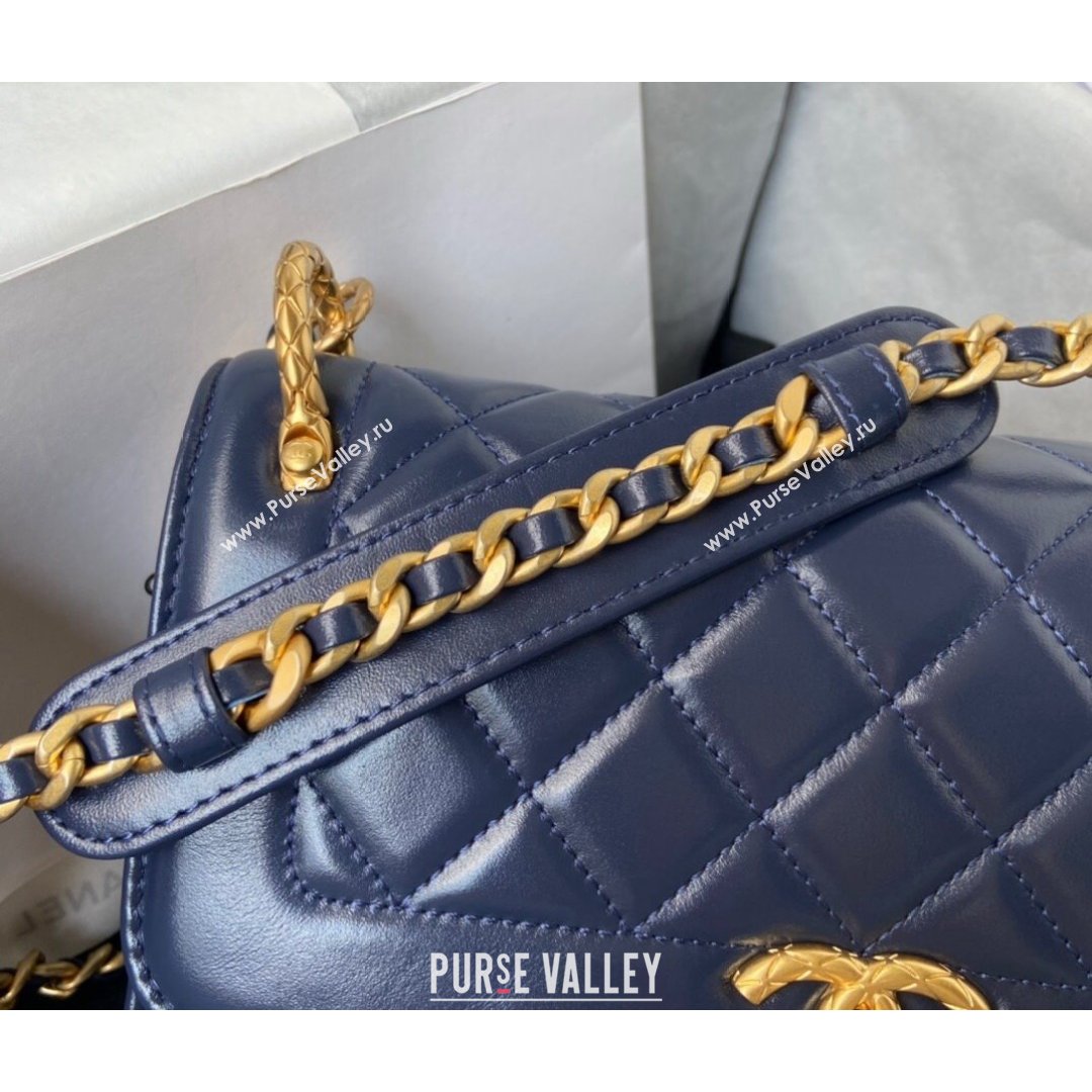 Chanel Smooth Calfskin & Vintage Metal Small Flap Bag Navy Blue 2021 (SSZ-21082811)