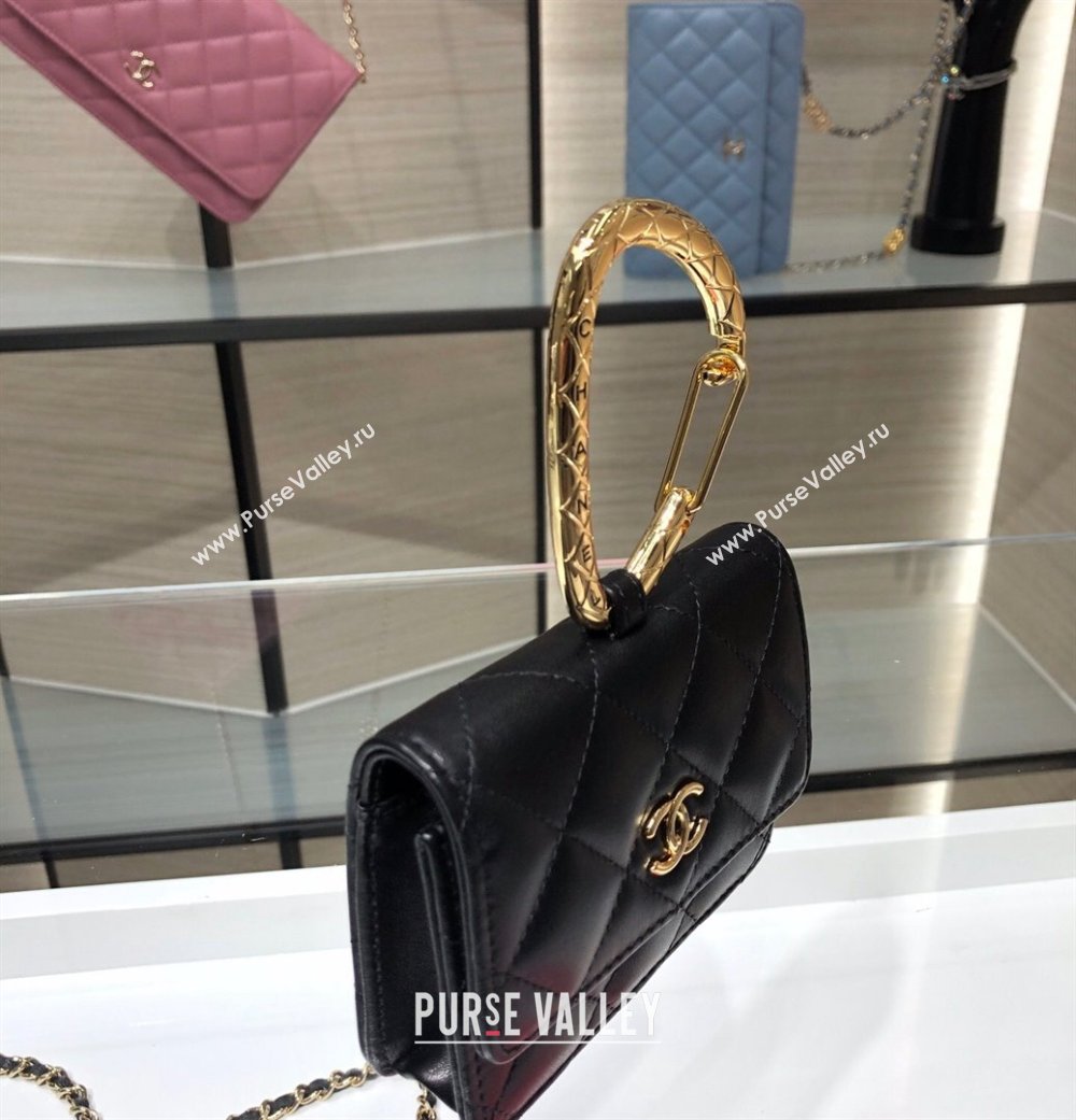 Chanel Lambskin Card Holder with Jewel Hook AP2397 Black/Gold 2021 (JY-21101225)