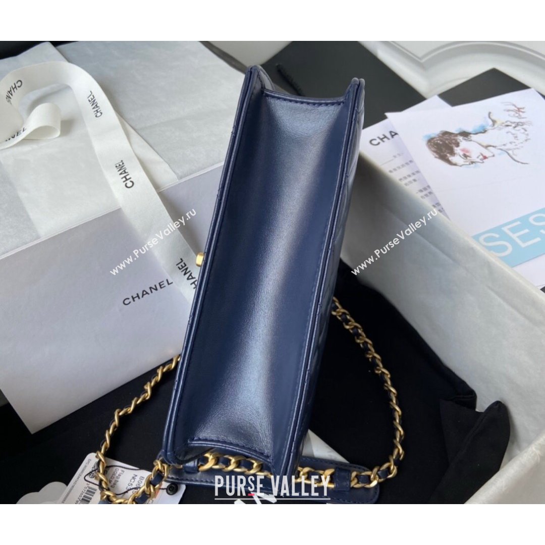 Chanel Smooth Calfskin & Vintage Metal Small Flap Bag Navy Blue 2021 (SSZ-21082811)