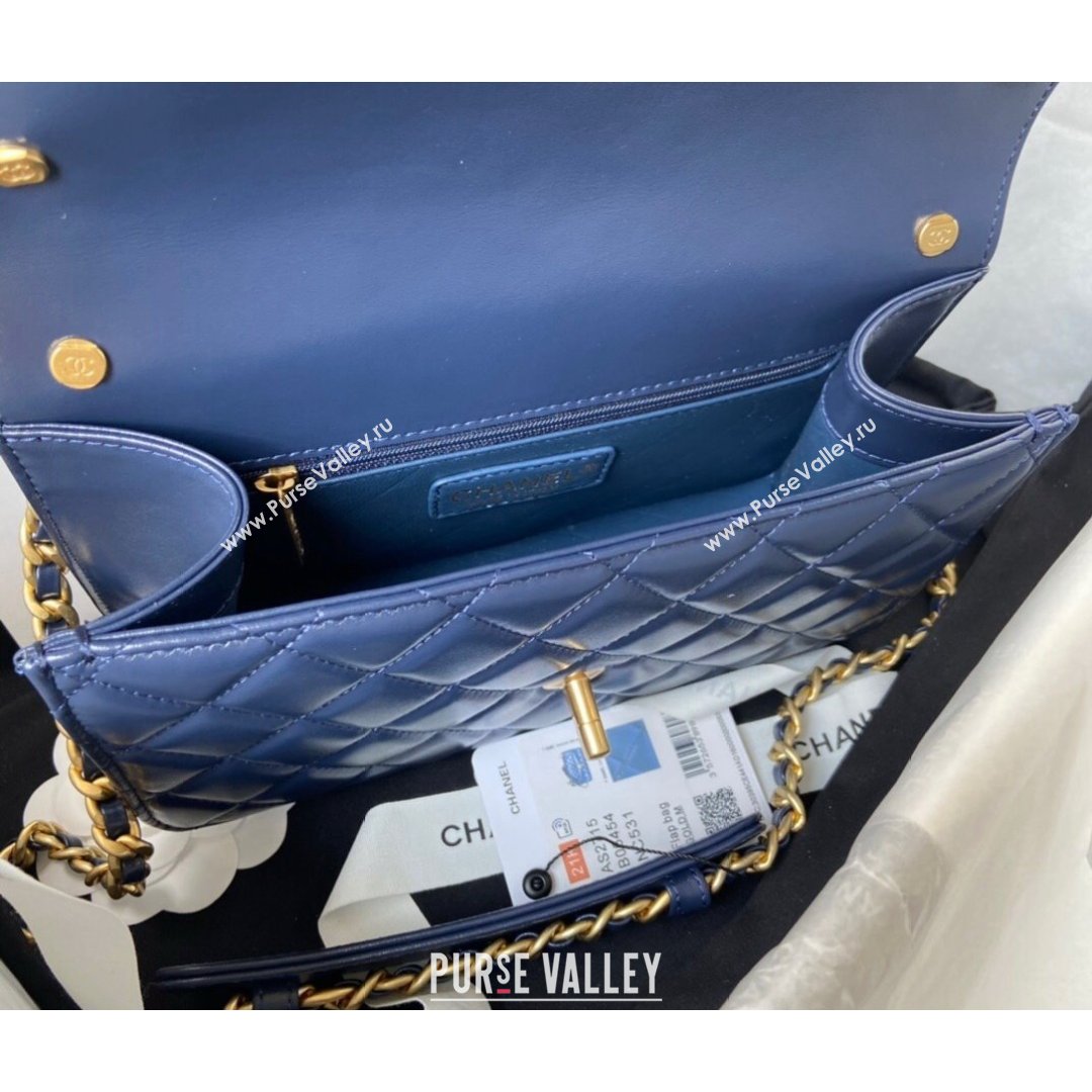 Chanel Smooth Calfskin & Vintage Metal Small Flap Bag Navy Blue 2021 (SSZ-21082811)