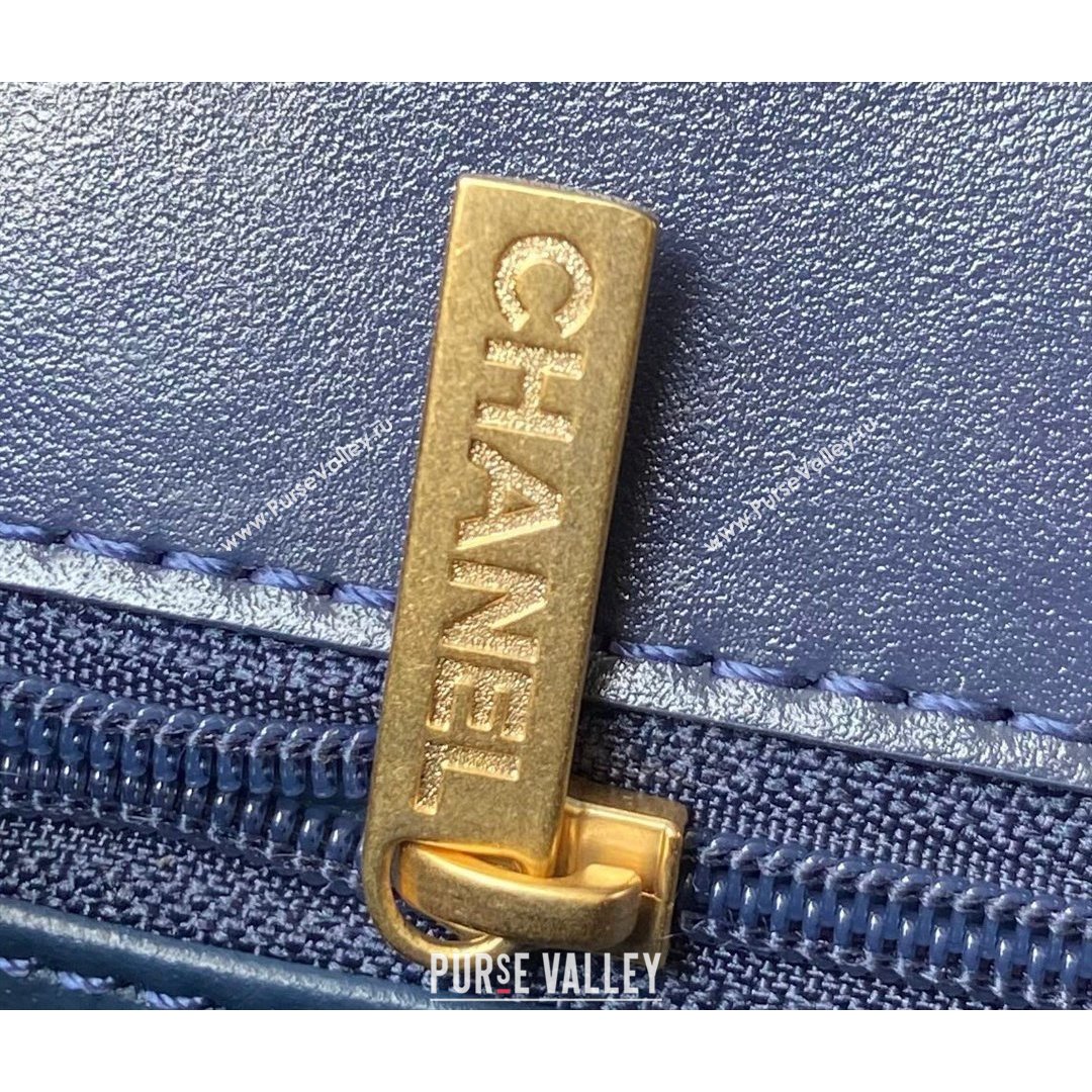 Chanel Smooth Calfskin & Vintage Metal Small Flap Bag Navy Blue 2021 (SSZ-21082811)