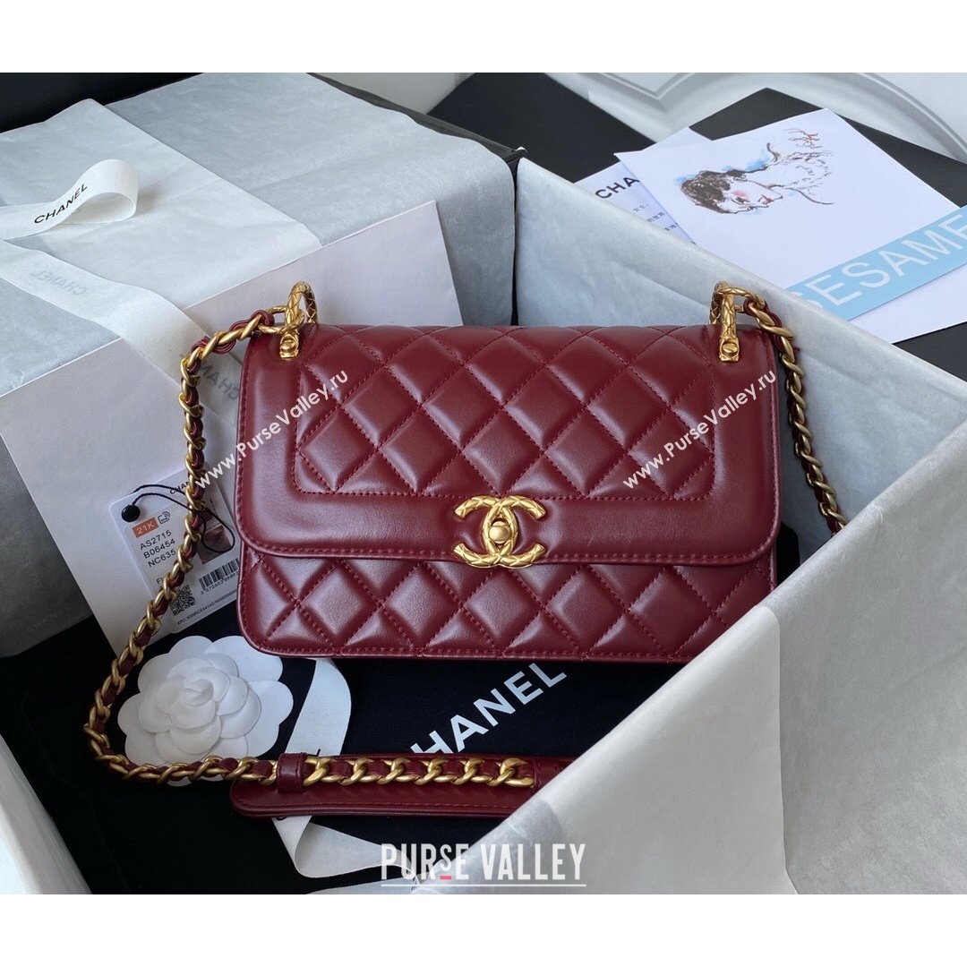 Chanel Smooth Calfskin & Vintage Metal Small Flap Bag Burgundy 2021 (SSZ-21082812)