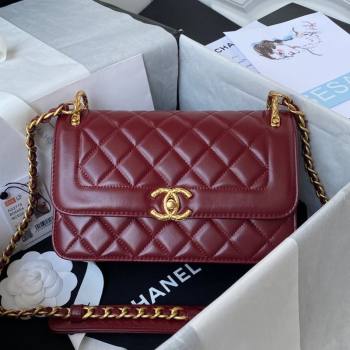 Chanel Smooth Calfskin & Vintage Metal Small Flap Bag Burgundy 2021 (SSZ-21082812)