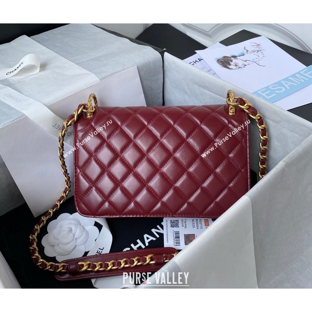 Chanel Smooth Calfskin & Vintage Metal Small Flap Bag Burgundy 2021 (SSZ-21082812)