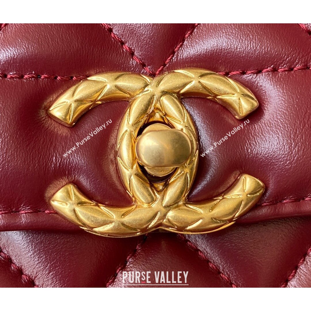Chanel Smooth Calfskin & Vintage Metal Small Flap Bag Burgundy 2021 (SSZ-21082812)