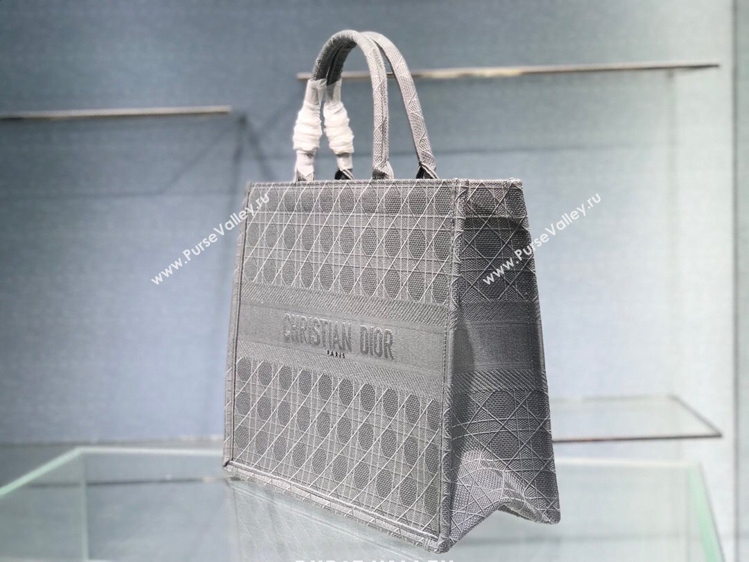 Dior Large Book Tote Bag in Grey Cannage Embroidery 2020 (XXG-20112633)
