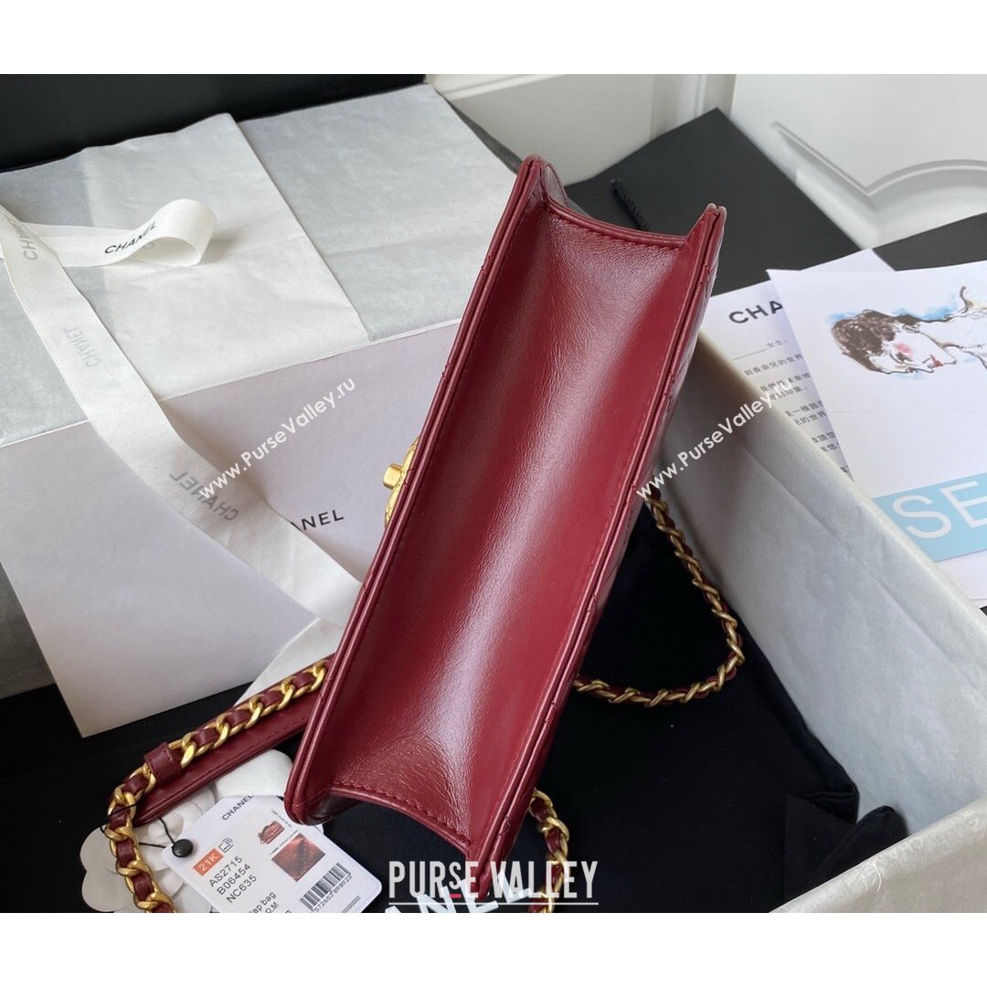 Chanel Smooth Calfskin & Vintage Metal Small Flap Bag Burgundy 2021 (SSZ-21082812)