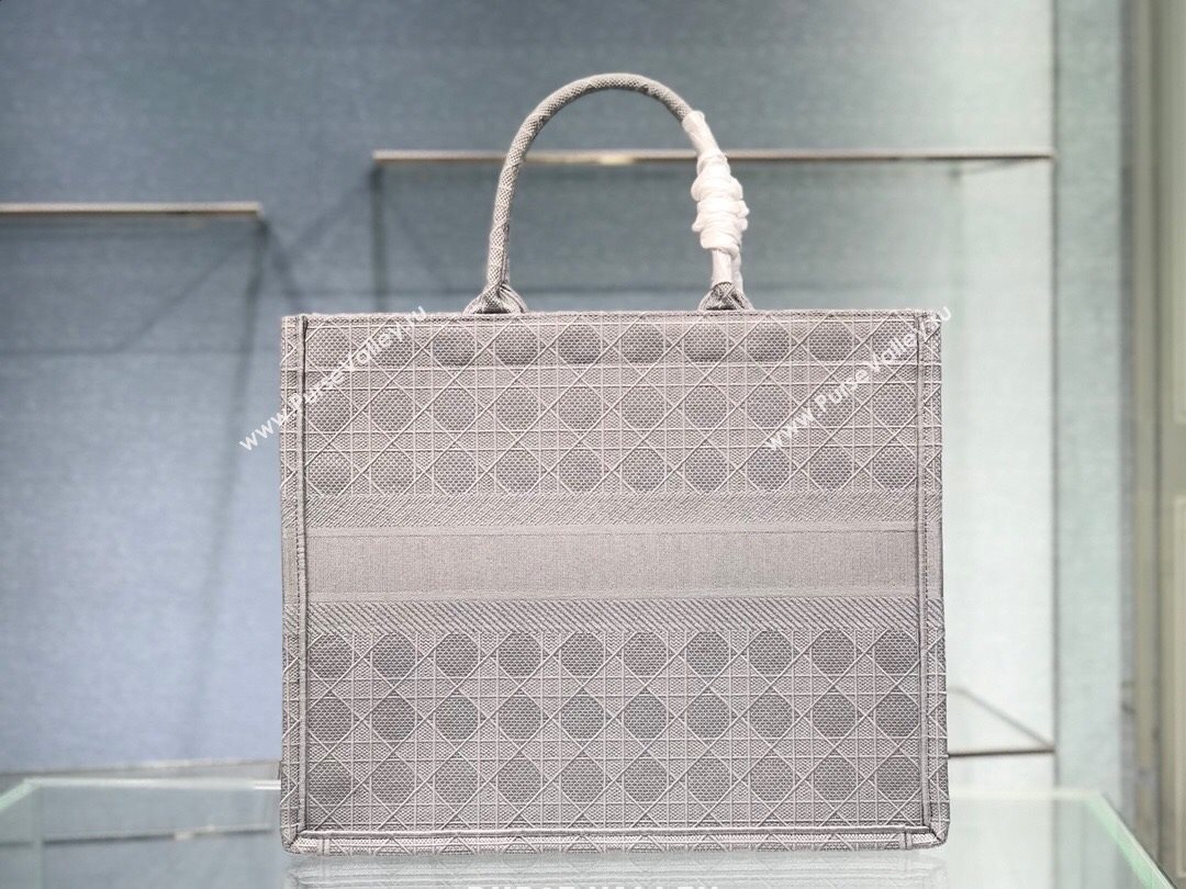 Dior Large Book Tote Bag in Grey Cannage Embroidery 2020 (XXG-20112633)