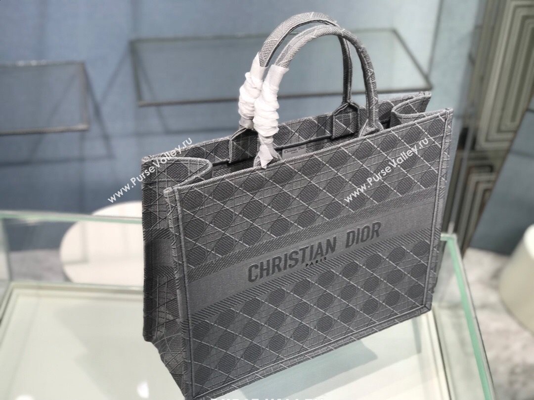 Dior Large Book Tote Bag in Grey Cannage Embroidery 2020 (XXG-20112633)