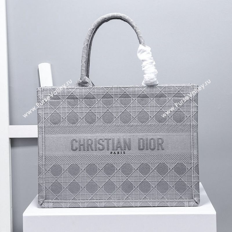 Dior Small Book Tote Bag in Grey Cannage Embroidery 2020 (XXG-20112632)