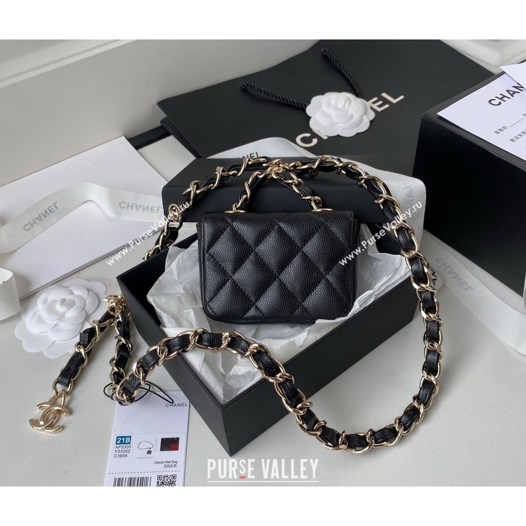 Chanel Grained Calfskin Mini Belt Bag AP2305 Black 2021 (SSZ-21082813)