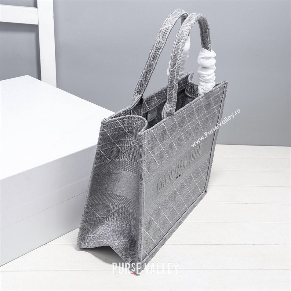Dior Small Book Tote Bag in Grey Cannage Embroidery 2020 (XXG-20112632)