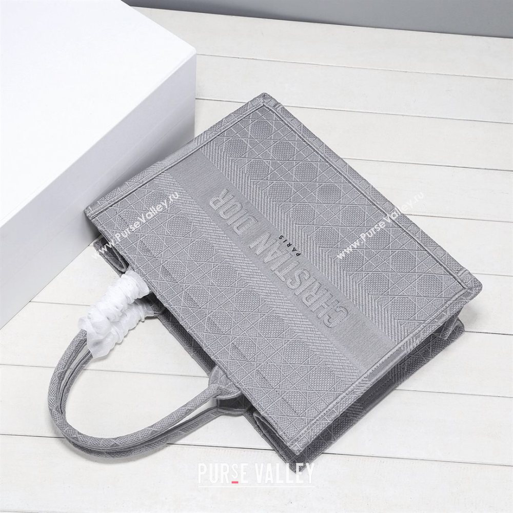 Dior Small Book Tote Bag in Grey Cannage Embroidery 2020 (XXG-20112632)