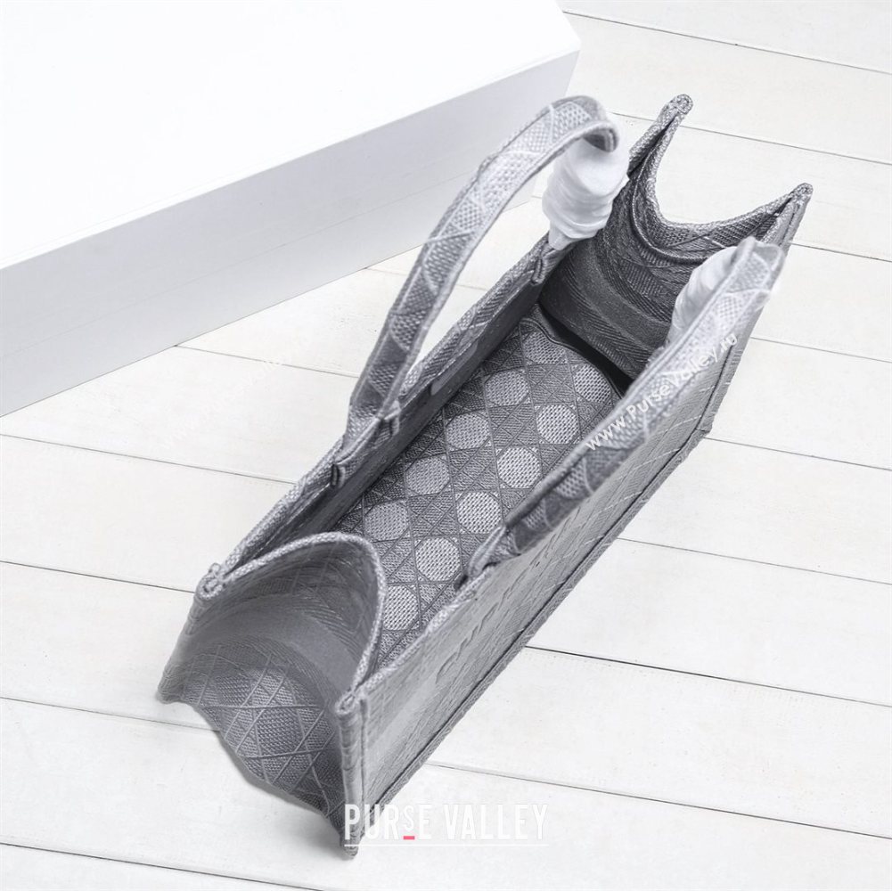 Dior Small Book Tote Bag in Grey Cannage Embroidery 2020 (XXG-20112632)