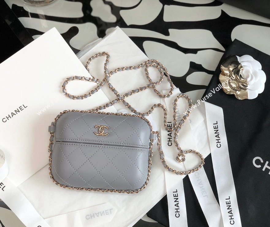 Chanel Lambskin Clutch with Chain AP2207 Gray 2021 (JY-21101234)