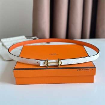 Hermes Gamma Belt Buckle Reversible Leather Strap 13mm H9721 White/Orange/Gold 2023 (99-239720)