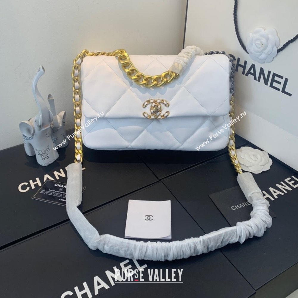 Chanel Quilted Lambskin Chanel 19 Large Flap Bag AS1161 White 2020  (SS-20111976)