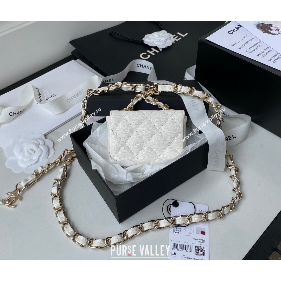 Chanel Grained Calfskin Mini Belt Bag AP2305 White 2021 (SSZ-21082814)