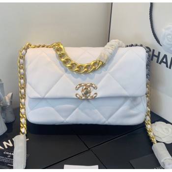 Chanel Quilted Lambskin Chanel 19 Large Flap Bag AS1161 White 2020  (SS-20111976)