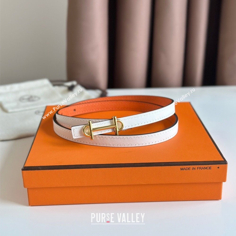 Hermes Gamma Belt Buckle Reversible Leather Strap 13mm H9721 White/Orange/Gold 2023 (99-239720)