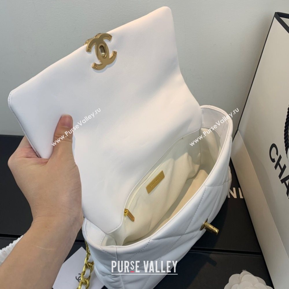 Chanel Quilted Lambskin Chanel 19 Large Flap Bag AS1161 White 2020  (SS-20111976)