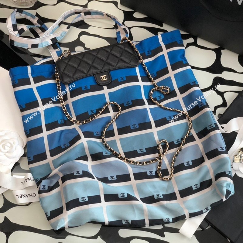Chanel Printed Fabric Foldable Shopping Bag AP2095 Blue 2021 (JY-21101236)