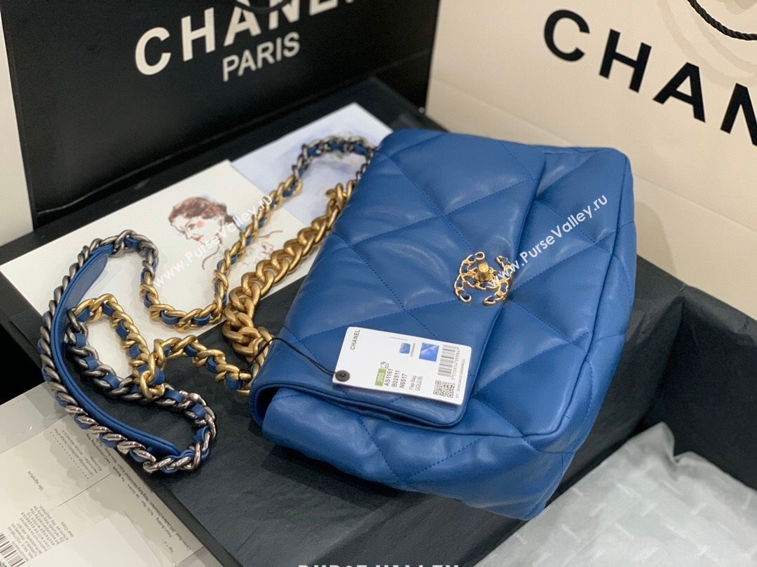Chanel Quilted Lambskin Chanel 19 Large Flap Bag AS1161 Deep Blue 2020  (Q-20111777)
