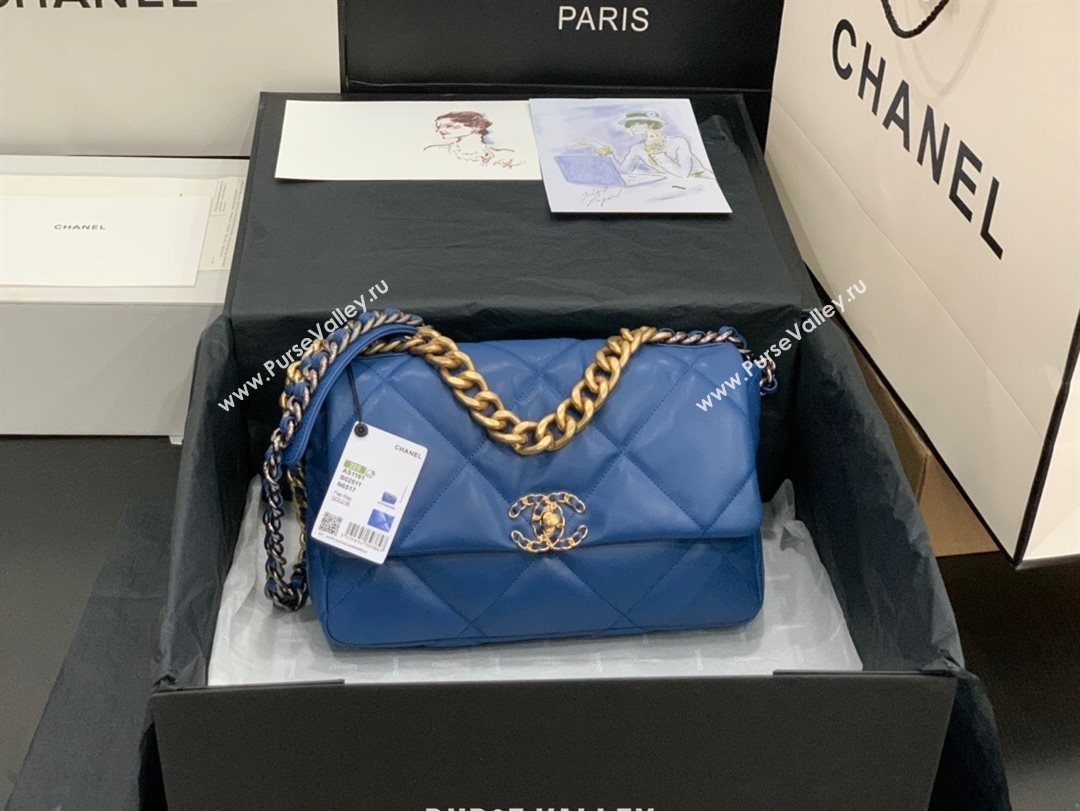 Chanel Quilted Lambskin Chanel 19 Large Flap Bag AS1161 Deep Blue 2020  (Q-20111777)