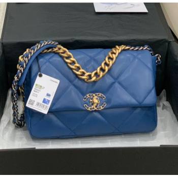 chaneI Quilted Lambskin chaneI 19 Large Flap Bag AS1161 Deep Blue 2020 (Q-20111777)