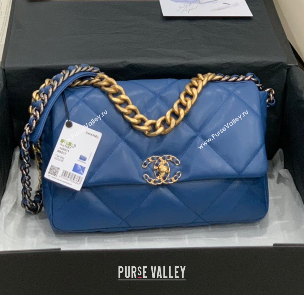 Chanel Quilted Lambskin Chanel 19 Large Flap Bag AS1161 Deep Blue 2020  (Q-20111777)