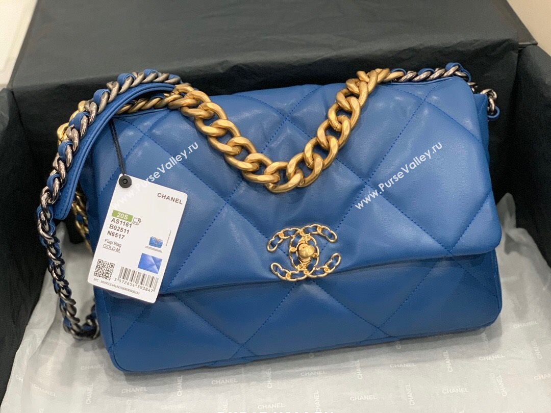 Chanel Quilted Lambskin Chanel 19 Large Flap Bag AS1161 Deep Blue 2020  (Q-20111777)