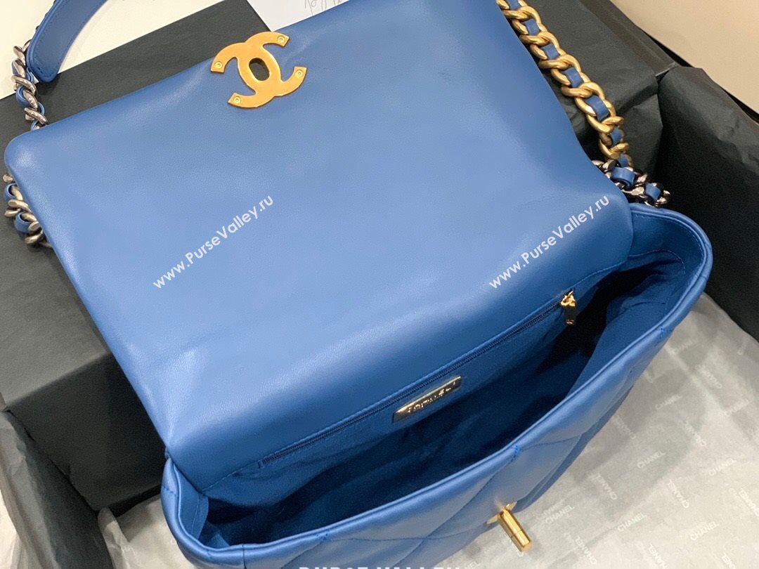 Chanel Quilted Lambskin Chanel 19 Large Flap Bag AS1161 Deep Blue 2020  (Q-20111777)