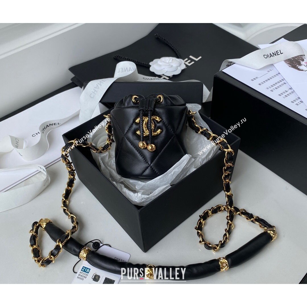 Chanel Lambskin Bucket Clutch with Chain and Rings AP2330 Black 2021 (SSZ-21082818)