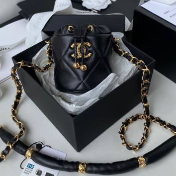 Chanel Lambskin Bucket Clutch with Chain and Rings AP2330 Black 2021 (SSZ-21082818)