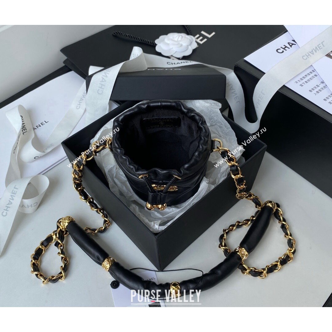 Chanel Lambskin Bucket Clutch with Chain and Rings AP2330 Black 2021 (SSZ-21082818)
