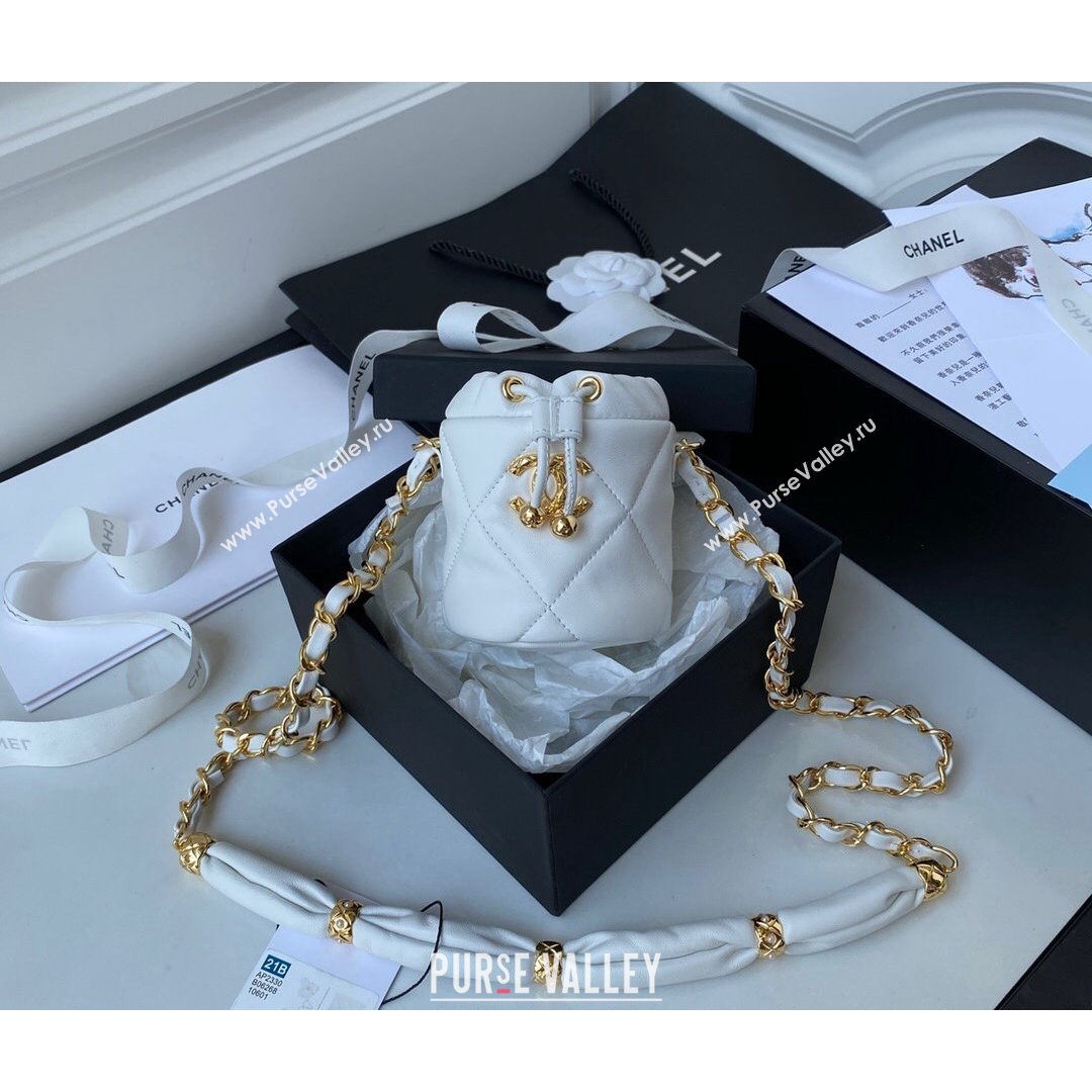 Chanel Lambskin Bucket Clutch with Chain and Rings AP2330 White 2021 (SSZ-21082820)