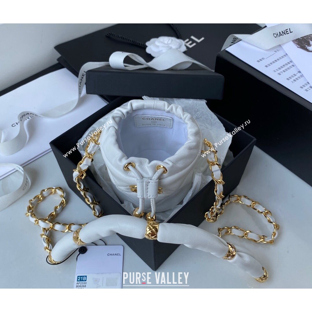 Chanel Lambskin Bucket Clutch with Chain and Rings AP2330 White 2021 (SSZ-21082820)