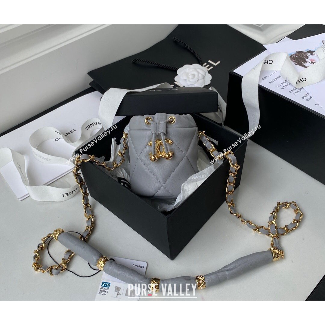 Chanel Lambskin Bucket Clutch with Chain and Rings AP2330 Gray 2021 (SSZ-21082821)
