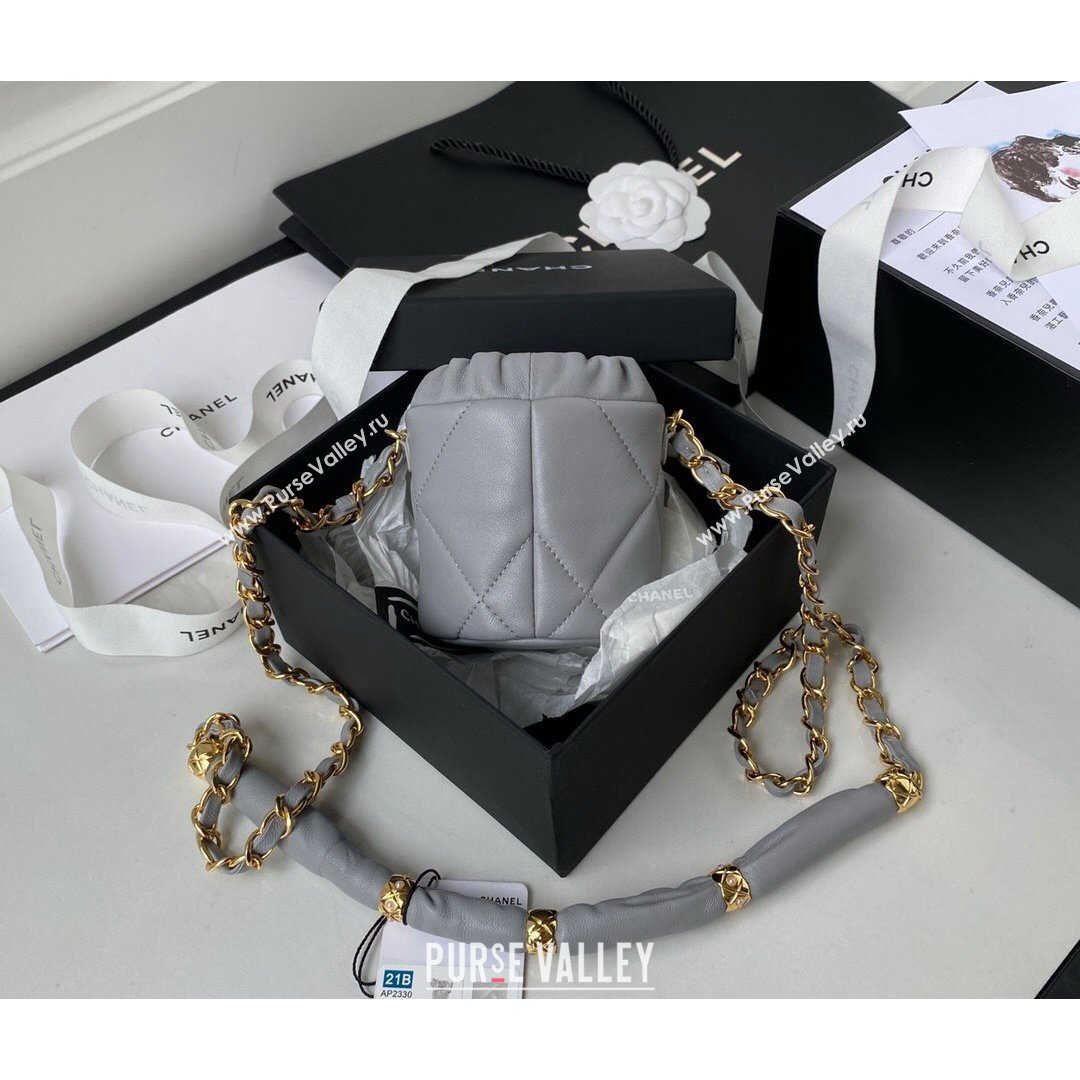Chanel Lambskin Bucket Clutch with Chain and Rings AP2330 Gray 2021 (SSZ-21082821)