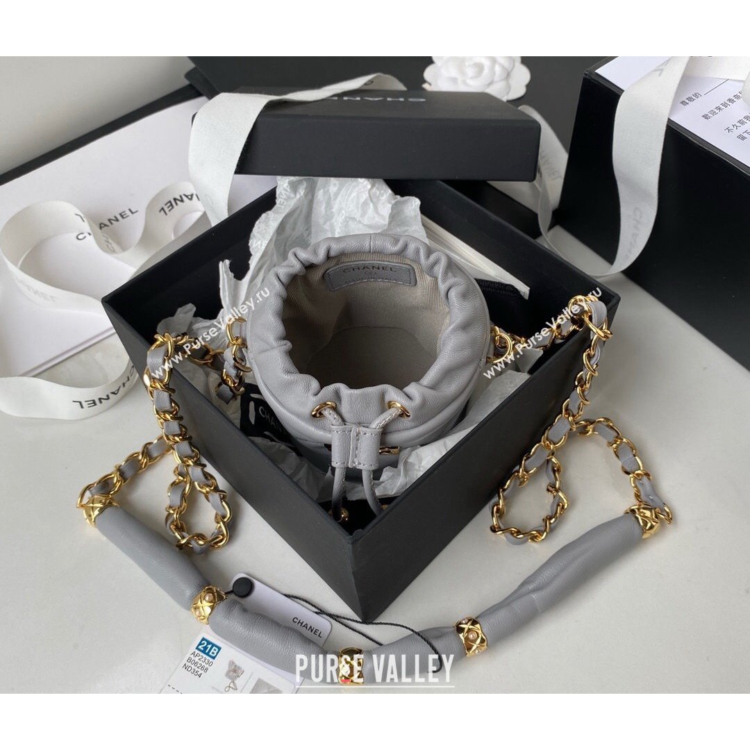Chanel Lambskin Bucket Clutch with Chain and Rings AP2330 Gray 2021 (SSZ-21082821)